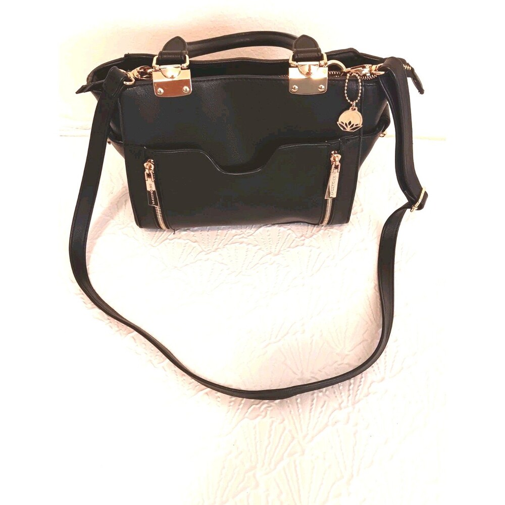 Big Buddha Black Satchel Handbag Gold Hardware Crossbody Shoulder Bag Purse